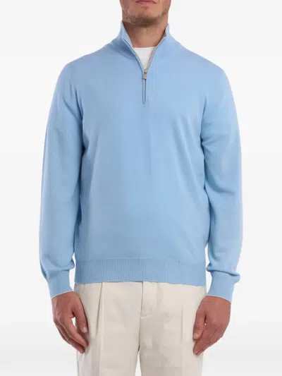 Brunello Cucinelli Half-zip Cashmere Sweater In Blue