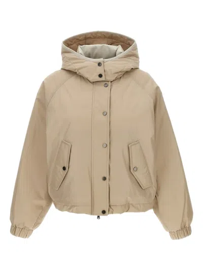 Brunello Cucinelli Cropped High Collar Quilted Jacket In Brown