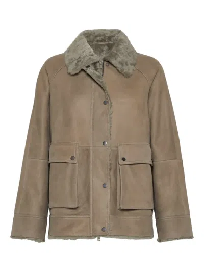 Brunello Cucinelli Zip-up Bomber Jacket In Brown