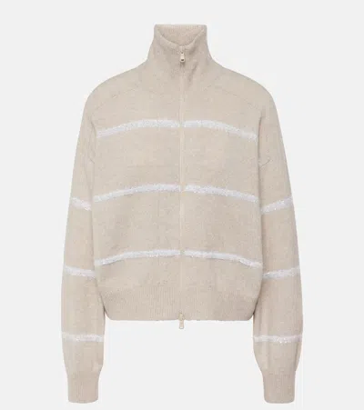 Brunello Cucinelli Zip-up Cashmere-blend Sweater In Neutral