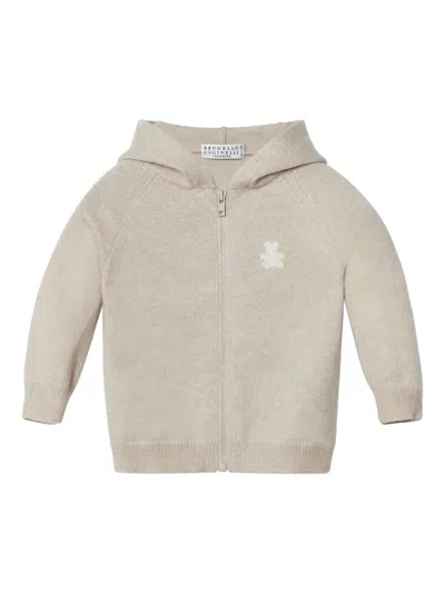 Brunello Cucinelli Babies' Zip-up Cashmere Cardigan In Neutrals