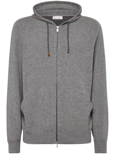 Brunello Cucinelli Cashmere Zip-up Hoodie Sweatshirt In Grey