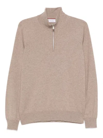 Brunello Cucinelli Zip-up Cashmere Sweater In Brown