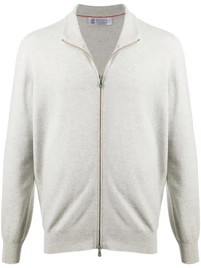Brunello Cucinelli Zip-up Cashmere Sweater In White