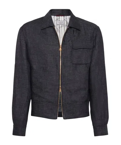 Brunello Cucinelli Slub-texture Linen Shirt Jacket In Black
