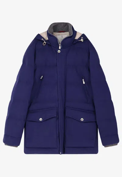 Brunello Cucinelli Zip-up Down Jacket In Blue