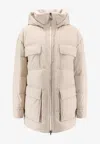 Brunello Cucinelli Hooded Down Jacket In Nylon And Cotton In Neutral