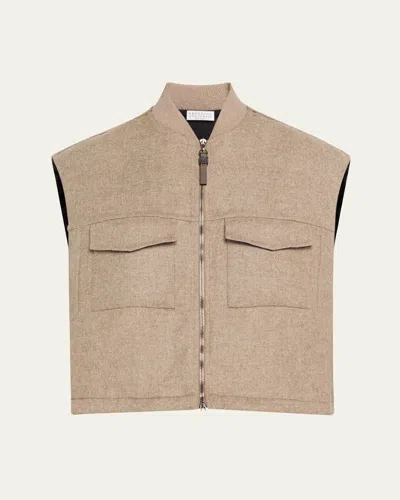 BRUNELLO CUCINELLI ZIP-UP FLUID DOUBLE FACE WOOL VEST