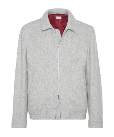 BRUNELLO CUCINELLI BRUNELLO CUCINELLI LONG-SLEEVED ZIP-UP HERRINGBONE JACKET