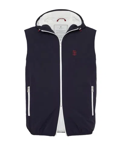BRUNELLO CUCINELLI BRUNELLO CUCINELLI LOGO EMBROIDERED ZIP-UP HOODED GILET