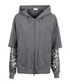 Brunello Cucinelli Hooded Zip Jacket With Sheer Sequined Raindrop Sleeves In Gray