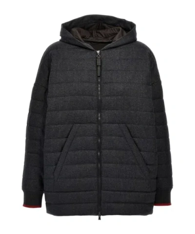 Brunello Cucinelli Zip-up Hooded Jacket In Gray