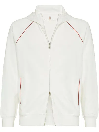 Brunello Cucinelli Techno Cotton Zip-up Hoodie In White