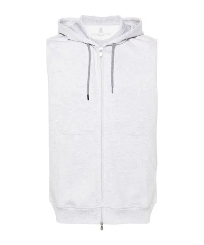 Brunello Cucinelli Cotton Blend Sleeveless Hooodie In Grey