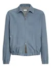 Brunello Cucinelli Suede Jacket Collared Design Elasticated Hem Pockets In Blue