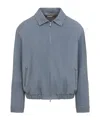 Brunello Cucinelli Suede Jacket Collared Design Elasticated Hem Pockets In Blue