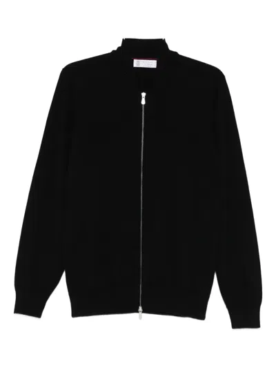 Brunello Cucinelli Zip-up Knitted Cardigan In Black