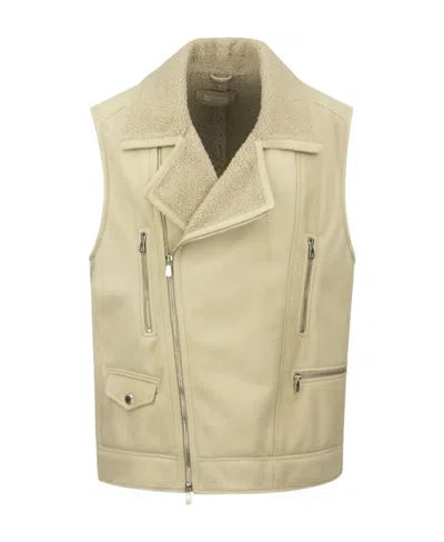 Brunello Cucinelli Zip-up Leather Vest In Green