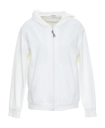 Brunello Cucinelli Zip-up Long-sleeve Hoodie In White