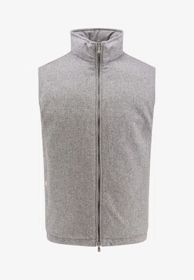 Brunello Cucinelli Zip-up Nylon Padded Vest In Gray