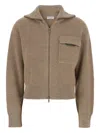 Brunello Cucinelli Beige Cardigan With Spread Collar And Monil Detail On The Front In Cashmere Woman