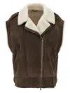 Brunello Cucinelli Shearling-lined Leather Vest In Brown