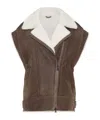 Brunello Cucinelli Zip-up Shearling Vest In Brown