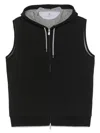 Brunello Cucinelli Black Cotton Zipped Sleeveless Hoodie In Black