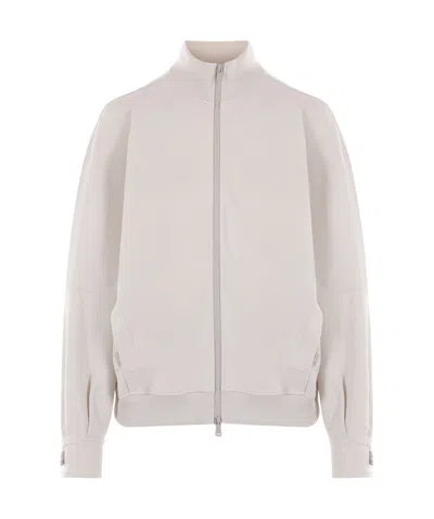 Brunello Cucinelli Zip-up Stretch-cotton Sweatshirt In White