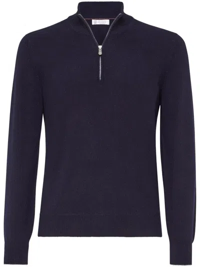 Brunello Cucinelli Zip-up Sweater In Blue