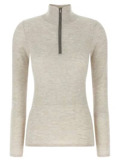 Brunello Cucinelli Zip Up Sweater Sweaters And Cardigans In Cream