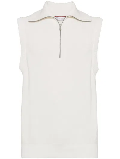 Brunello Cucinelli Zip-up Vest In White