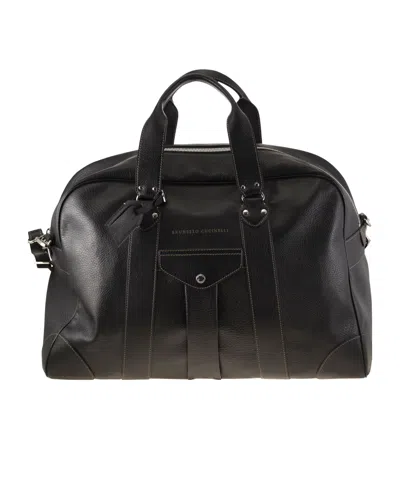 Brunello Cucinelli Zip-up Weekender Bag In Black