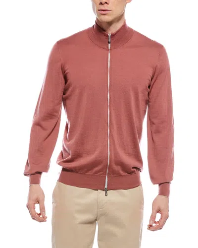 Brunello Cucinelli Zip Wool & Cashmere-blend Mock Neck Cardigan In Red