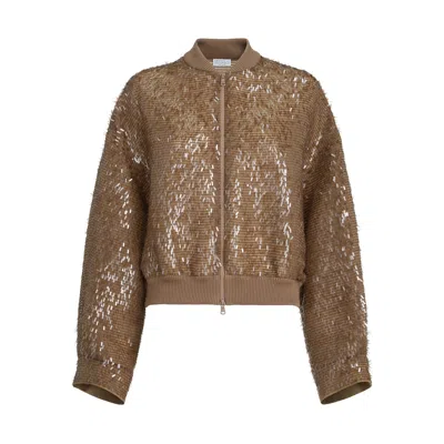 Brunello Cucinelli Zip-fastening Bomber Jacket In Brown