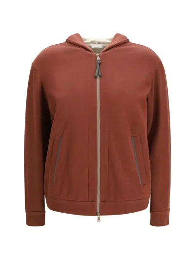 Brunello Cucinelli Zip-fastening Hoodie In Brown