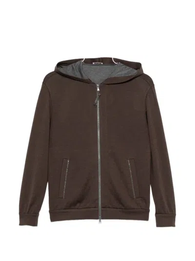 Brunello Cucinelli Zip-fastening Long-sleeve Hoodie In Brown