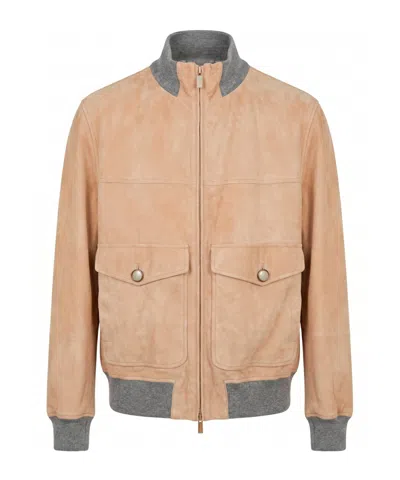 Brunello Cucinelli Zip-fastening Suede Jacket In Orange