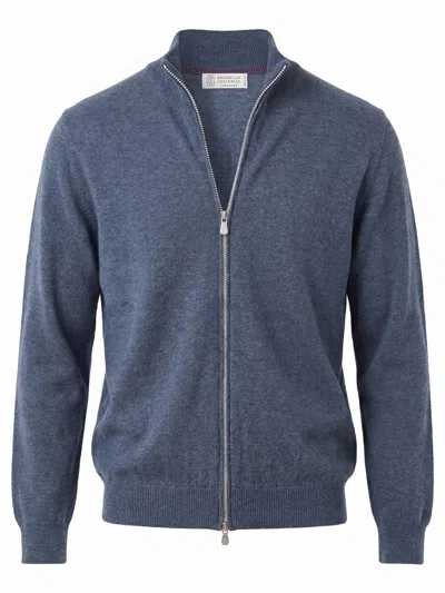 Brunello Cucinelli Zip-front Cardigan In Blue
