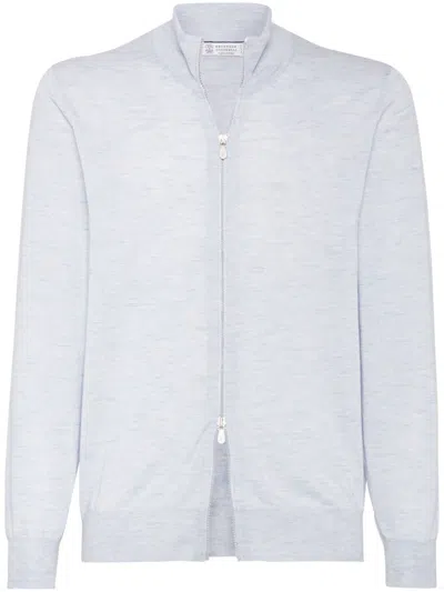 Brunello Cucinelli Zipped Cardigan In Sky Blue