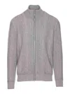 Brunello Cucinelli Chevron Knit High Neck Zipped Cardigan In Gray