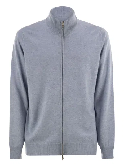 Brunello Cucinelli High-necked Cashmere Cardigan With Zip In Gray