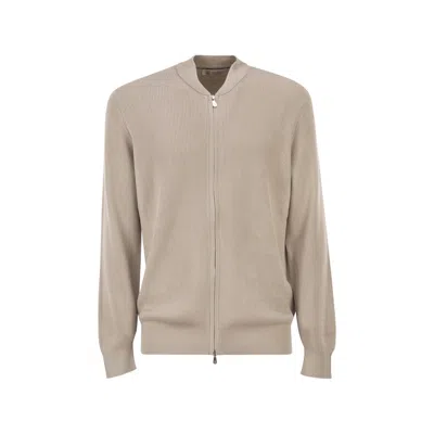 Brunello Cucinelli Zipped Cotton Cardigan In Neutral