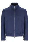 Brunello Cucinelli Virgin Wool Bomber Jacket In Blue