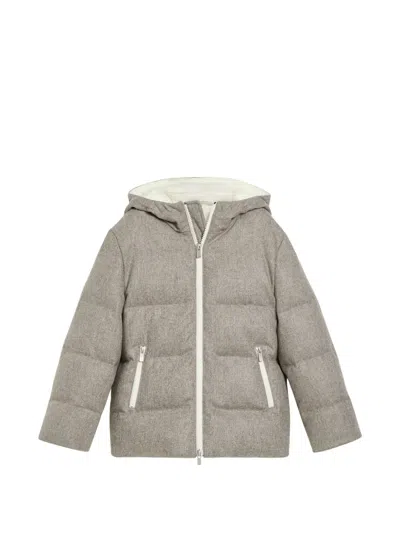 Brunello Cucinelli Kids' Zipped Hooded Jacket In Grey