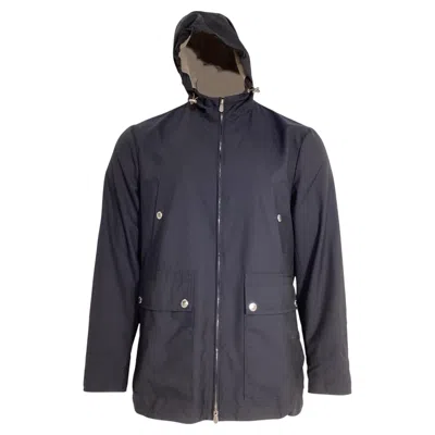 Pre-owned Brunello Cucinelli Zipped Hooded Parka Jacket With Pockets In Navy Blue Polyami