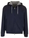 Brunello Cucinelli Zip-up Hoodie With Contrast Lining And Pockets In Blue