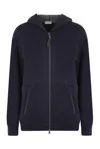 Brunello Cucinelli Women Cotton And Silk Interlock Hooded Topwear With Precious Stripe In Blue