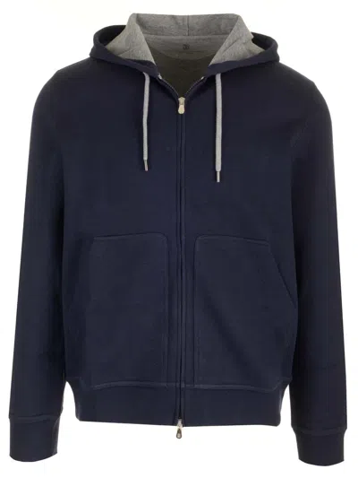 Brunello Cucinelli Zipped Hoodie In Blue