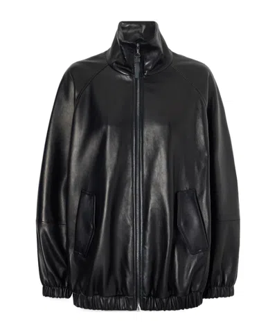 Brunello Cucinelli Leather Bomber Jacket In Black